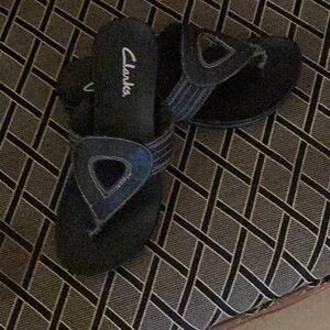 Clarks Black Sandals with White Accents